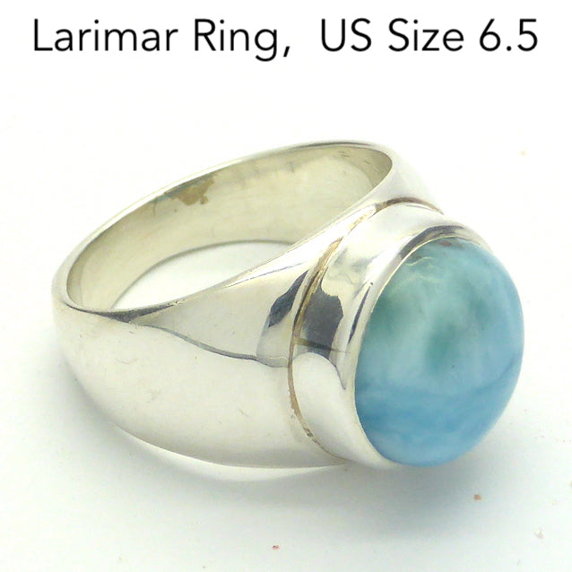 Larimar Ring | 925 Sterling Silver | Cabochon| Us Size 6 | AUS Size M1/2  | Dominican Republic Caribbean | Leo Stone | Pectolite Variety | Oceanic Sky blue Pectolite variety | Genuine Gems from Crystal Heart Melbourne Australia since 1986