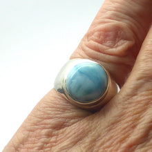 Load image into Gallery viewer, Larimar Ring | 925 Sterling Silver | Cabochon| Us Size 6 | AUS Size M1/2  | Dominican Republic Caribbean | Leo Stone | Pectolite Variety | Oceanic Sky blue Pectolite variety | Genuine Gems from Crystal Heart Melbourne Australia since 1986
