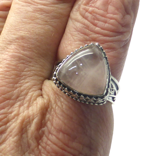 Rose Quartz Cabochon Gemstone Ring | Antique style oxidised silver | 925 Sterling Silver | US Size 9.5 | AUS Size S1/2 | Star Stone Taurus Libra  | Genuine Gemstones from Crystal Heart Melbourne since 1986 