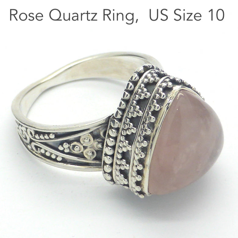 Rose Quartz Cabochon Gemstone Ring | Antique style oxidised silver | 925 Sterling Silver | US Size 10 | AUS Size T1/2 | Star Stone Taurus Libra  | Genuine Gemstones from Crystal Heart Melbourne since 1986 
