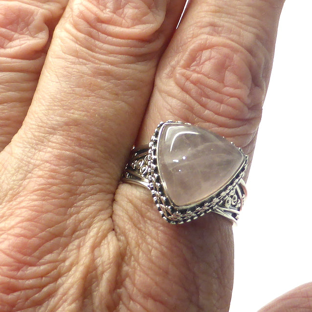 Rose Quartz Cabochon Gemstone Ring | Antique style oxidised silver | 925 Sterling Silver | US Size 10 | AUS Size T1/2 | Star Stone Taurus Libra  | Genuine Gemstones from Crystal Heart Melbourne since 1986 