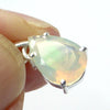 Ethiopian Solid Opal Pendant | Small Faceted Teardrop Cabochon | Green & Red Flash | 925 Silver | Claw Set | Open Back | Genuine Gems from Crystal Heart Australia since 1986