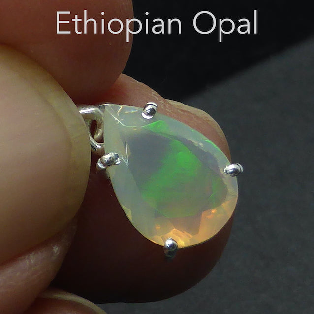 Ethiopian Opal Pendant, Faceted Teardrop, 925 Silver, r1
