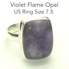 Load image into Gallery viewer, Violet Flame Opal Ring | Oblong Cabochon | Mexico | 925 Sterling Silver | US Ring Size 7.5 | AUS Size O1/2 | Bezel Set | Open Back | White Opal with Violet Surge | Spiritual Vision | Rest and Recharge | Patience in Action | Genuine Gems from Crystal Heart Melbourne Australia since 1986