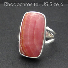 Load image into Gallery viewer, Rhodochrosite Ring | Deep Colour &amp; Translucence | Oblong Cab | Besel Set with open back | Comfy split band | 925 Sterling Silver | US size 6 | AUS Size L1/2 | Passionate Heart | Loving Dream realisation | Genuine Gems from Crystal Heart Australia since 1986
