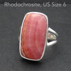 Rhodochrosite Ring | Deep Colour & Translucence | Oblong Cab | Besel Set with open back | Comfy split band | 925 Sterling Silver | US size 6 | AUS Size L1/2 | Passionate Heart | Loving Dream realisation | Genuine Gems from Crystal Heart Australia since 1986