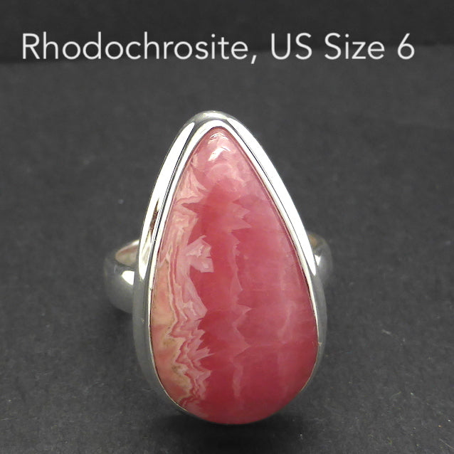 Rhodochrosite Ring, Teardrop Cabochon, 925 Silver r6