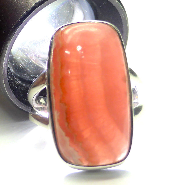 Rhodochrosite Ring | Deep Colour & Translucence | Oblong Cab | Besel Set with open back | Comfy split band | 925 Sterling Silver | US size 6 | AUS Size L1/2 | Passionate Heart | Loving Dream realisation | Genuine Gems from Crystal Heart Australia since 1986