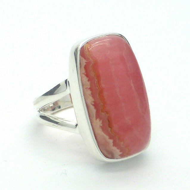 Rhodochrosite Ring | Deep Colour & Translucence | Oblong Cab | Besel Set with open back | Comfy split band | 925 Sterling Silver | US size 6 | AUS Size L1/2 | Passionate Heart | Loving Dream realisation | Genuine Gems from Crystal Heart Australia since 1986