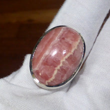 Load image into Gallery viewer, Rhodochrosite Ring | Deep Colour &amp; Translucence | Oval Cab | Besel Set with open back | Comfy split band | 925 Sterling Silver | US size adjustable 7 to 8.5 | Passionate Heart | Loving Dream realisation | Genuine Gems from Crystal Heart Australia since 1986