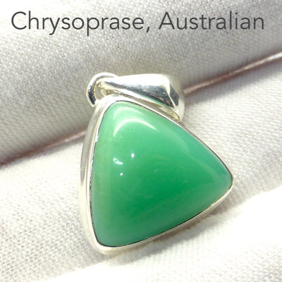Chrysoprase Pendant | Triangle Cabochon | 925 Sterling Silver | Perfect Apple Green Good Translucency | | AKA Australian Jade | Empowering healer | Genuine Gemstones from Crystal Heart Melbourne Australia since 1986