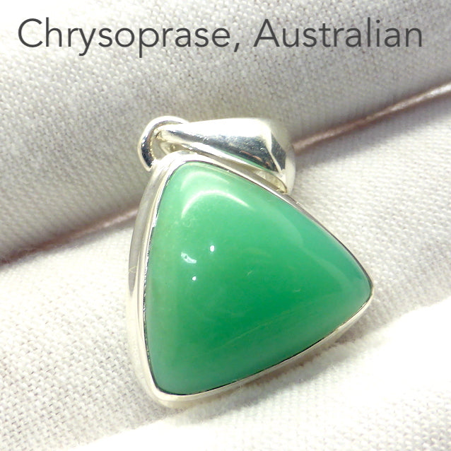Chrysoprase Pendant, Triangular Cabochon, 925 Silver r2