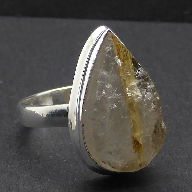 Rutilated Quartz Ring | Angels Hair | Raw Unpolished Natural Teardrop | 925 Sterling Silver | US Size 8.5 | AUS or UK Q 1/2 | Crown Chakra | New Directions | Prosperity | Genuine Gems from Crystal Heart Australia since 1986