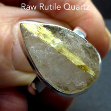 Load image into Gallery viewer, Rutilated Quartz Ring | Angels Hair | Raw Unpolished Natural Teardrop | 925 Sterling Silver | US Size 8.5 | AUS or UK Q 1/2 | Crown Chakra | New Directions | Prosperity | Genuine Gems from Crystal Heart Australia since 1986