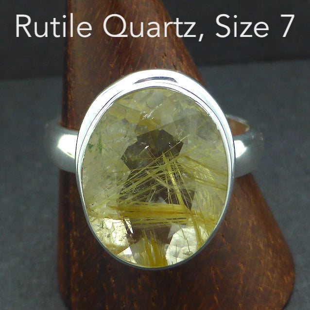 Rutilated Quartz Ring | Angels Hair | Faceted Teardrop | 925 Sterling Silver | US Size 7 | AUS or UK Size N1/2 | Crown Chakra | New Directions | Prosperity | Genuine Gems from Crystal Heart Australia since 1986