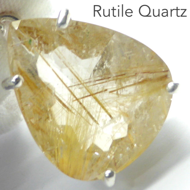 Rutilated Quartz Pendant, Faceted Teardrop, 925 Silver r3