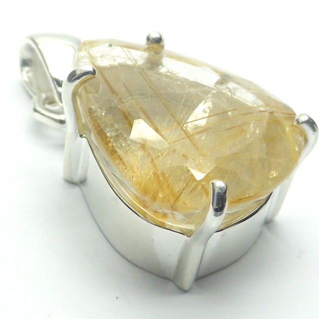 Rutilated Quartz Pendant | Angels Hair | Faceted Teardrop | 925 Sterling Silver | Crown Chakra | New Directions | Prosperity | Genuine Gems from Crystal Heart Australia since 1986