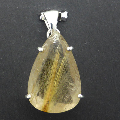 Rutilated Quartz Pendant | Angels Hair | Faceted Teardrop | 925 Sterling Silver | Crown Chakra | New Directions | Prosperity | Genuine Gems from Crystal Heart Australia since 1986