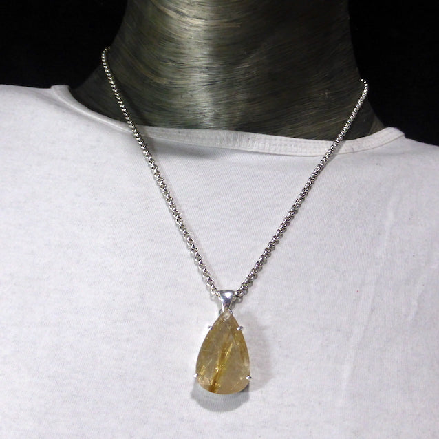 Rutilated Quartz Pendant | Angels Hair | Faceted Teardrop | 925 Sterling Silver | Crown Chakra | New Directions | Prosperity | Genuine Gems from Crystal Heart Australia since 1986