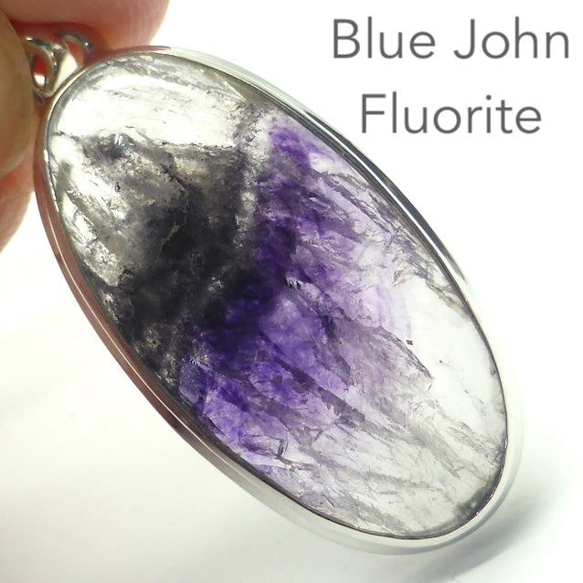 Blue John Fluorite Pendant, Oval Cabochon, 925 Silver, r2