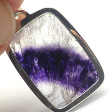 Load image into Gallery viewer, Fluorite Pendant | Blue John | Derbyshire UK | Oblong Cabochon | 925 Sterling Silver | Purple and Gold background | Study | Pisces, Capricorn | Genuine Gems from Crystal Heart Melbourne Australia since 1986