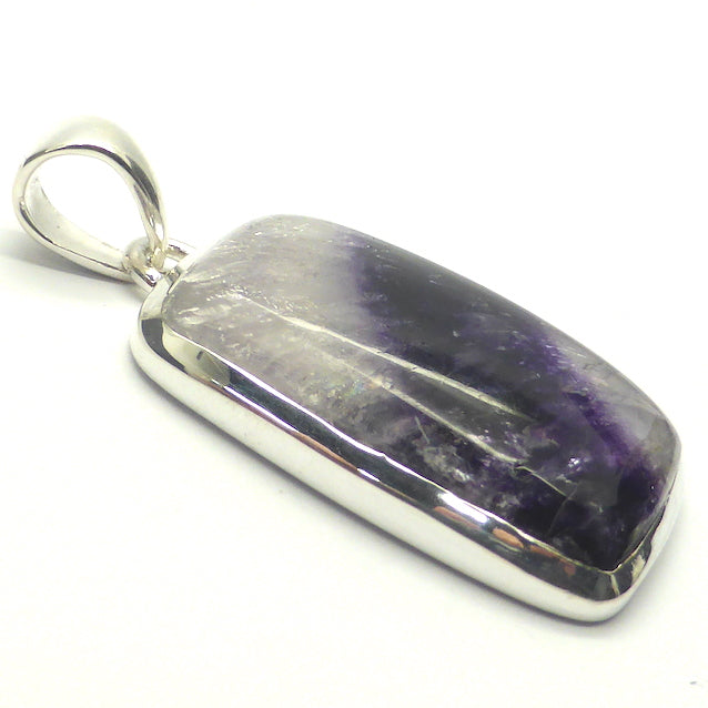 Fluorite Pendant | Blue John | Derbyshire UK | Oblong Cabochon | 925 Sterling Silver | Purple and Gold background | Study | Pisces, Capricorn | Genuine Gems from Crystal Heart Melbourne Australia since 1986