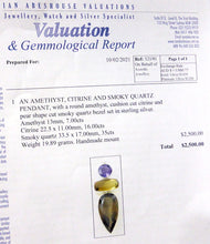 Load image into Gallery viewer, Faceted Amethyst, Smoky Quartz and Natural Citrine Pendant, | 925 Sterling Silver | Flawless A Grade Stones with excellent colour | Abundant Energy Repel Negativity | Spiritual Vision | Comes with valuation | Genuine Gems from Crystal Heart Melbourne Australia  since 1986