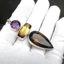 Load image into Gallery viewer, Faceted Amethyst, Smoky Quartz and Natural Citrine Pendant, | 925 Sterling Silver | Flawless A Grade Stones with excellent colour | Abundant Energy Repel Negativity | Spiritual Vision | Comes with valuation | Genuine Gems from Crystal Heart Melbourne Australia  since 1986