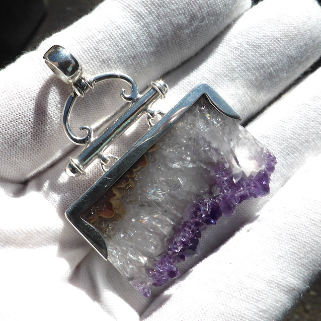 Amethyst Slice Pendant with designer 925 Silver, kt1