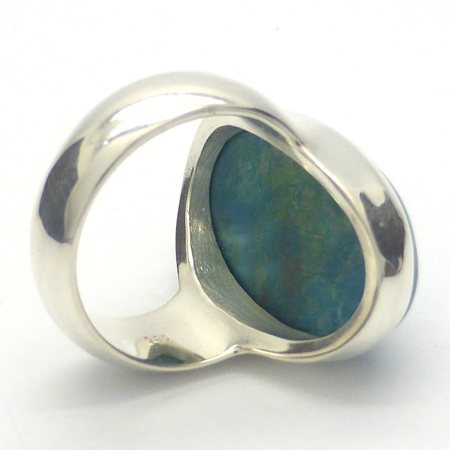 Chrysocolla Ring | Oval Cabochon | 925 Sterling Silver | Simple style, Superior Silver work | US Size 7.5  | AUS Size O1/2 | Gaia Healing | Genuine Gems from Crystal Heart Melbourne Australia since 1986
