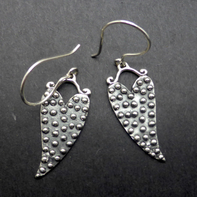 Heart and Leaf Earrings, Oxidised 925 Silver