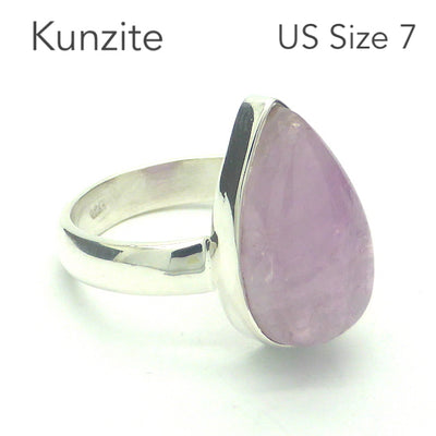 Kunzite Ring | Teardrop Cabochon | Good colour reasonable Translucency | 925 Sterling Silver | Bezel Set | US Size 7 | AUS Size N1/2 | Wisdom of the Heart | Taurus Scorpio Leo | Genuine Gems from Crystal heart Melbourne Australia since 1986