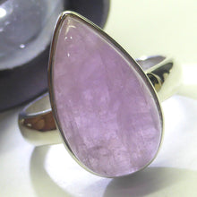 Load image into Gallery viewer, Kunzite Ring | Teardrop Cabochon | Good colour reasonable Translucency | 925 Sterling Silver | Bezel Set | US Size 7 | AUS Size N1/2 | Wisdom of the Heart | Taurus Scorpio Leo | Genuine Gems from Crystal heart Melbourne Australia since 1986