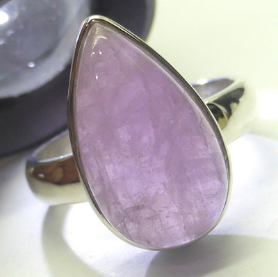 Kunzite Ring | Teardrop Cabochon | Good colour reasonable Translucency | 925 Sterling Silver | Bezel Set | US Size 7 | AUS Size N1/2 | Wisdom of the Heart | Taurus Scorpio Leo | Genuine Gems from Crystal heart Melbourne Australia since 1986