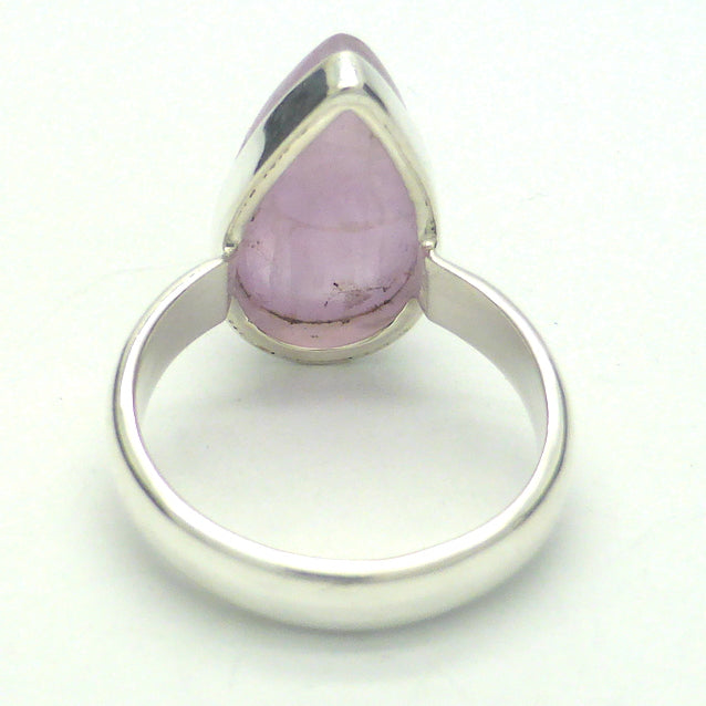 Kunzite Ring | Teardrop Cabochon | Good colour reasonable Translucency | 925 Sterling Silver | Bezel Set | US Size 7 | AUS Size N1/2 | Wisdom of the Heart | Taurus Scorpio Leo | Genuine Gems from Crystal heart Melbourne Australia since 1986