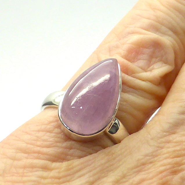 Kunzite Ring | Teardrop Cabochon | Good colour reasonable Translucency | 925 Sterling Silver | Bezel Set | US Size 7 | AUS Size N1/2 | Wisdom of the Heart | Taurus Scorpio Leo | Genuine Gems from Crystal heart Melbourne Australia since 1986