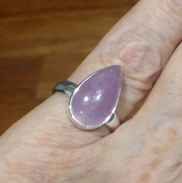 Kunzite Ring, Teardrop Cabochon, 925 Sterling Silver r1