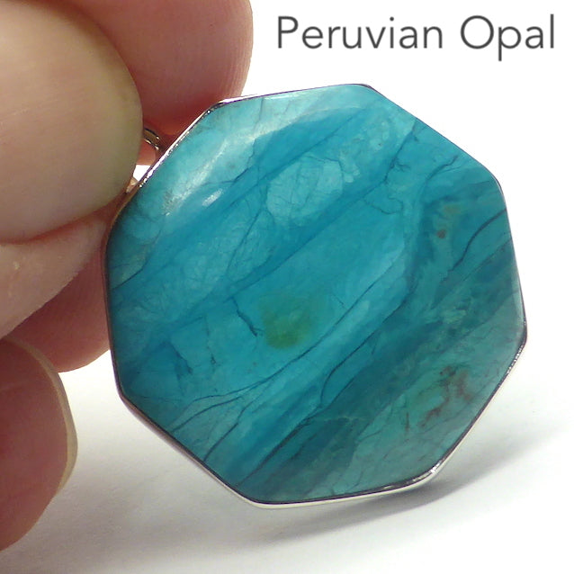 Peruvian Opalina Pendant | Hexagonal Cabochon | 925 Sterling Silver Setting | Uplift and protect the Heart | Connect Heaven and Earth | Peaceful Power | Spiritual Silence  Creativity | Expression | Genuine Gems from Crystal Heart Melbourne Australia since 1986
