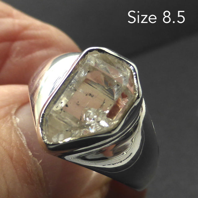 Herkimer Diamond Solitaire Ring | 925 Sterling Silver | Herkimer County NY State | Bezel Set | Open Back | US Size 8, 8.5 and 9 | Genuine Gems from Crystal Heart Melbourne Australia since 1986