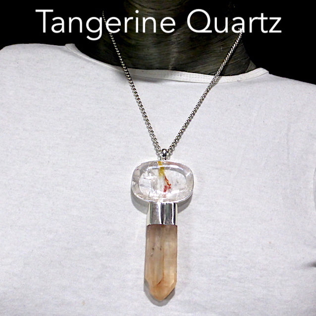 Massive Tangerine Quartz Twin Soulmate Point Pendant | 925 Sterling Silver  | Inner Integration and Higher connection | Genuine Gems from Crystal Heart Melbourne Australia since 1986