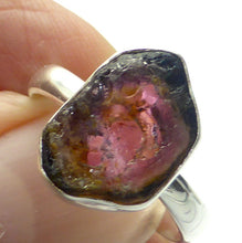 Load image into Gallery viewer, Watermelon Tourmaline Ring | Raw Slice | 925 Sterling Silver Band | US Size 7.5 | AUS Size O1/2 | Star Stone Virgo Gemini Libra Taurus | Genuine Gems from Crystal Heart Melbourne Australia since 1986