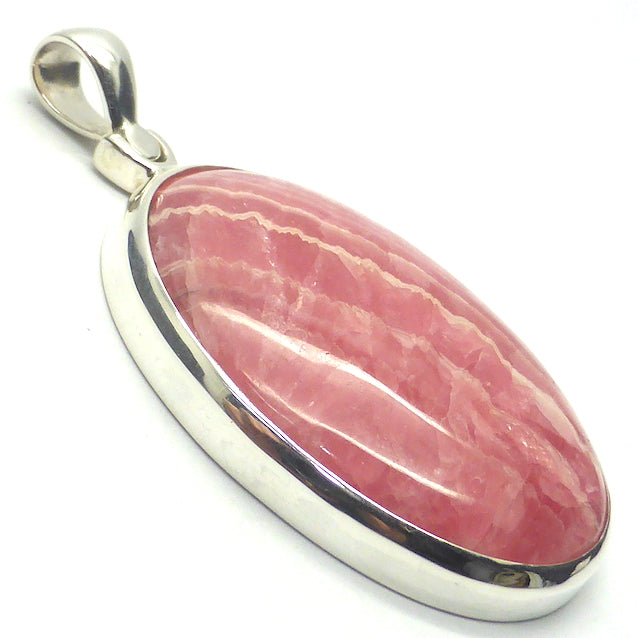 Rhodochrosite Pendant |  Salmon Red with characteristic white curved inclusions | Quality 925 Sterling Silver Setting with open back | Deep compassion, wish fulfillment | Genuine Gems from Crystal Heart Melbourne Australia since 1986