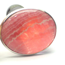 Load image into Gallery viewer, Rhodochrosite Pendant |  Salmon Red with characteristic white curved inclusions | Quality 925 Sterling Silver Setting with open back | Deep compassion, wish fulfillment | Genuine Gems from Crystal Heart Melbourne Australia since 1986
