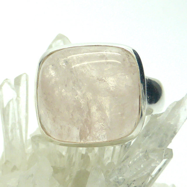 Morganite Ring Square Cabochon | Pink Beryl | Good Color &Translucency | 925 Sterling Silver | Besel Set | Comfy Curved Bezel | US Size 7.75 |AUS Size P | Divine Love | Libra Stone | Genuine Gems from Crystal Heart Melbourne Australia since 1986