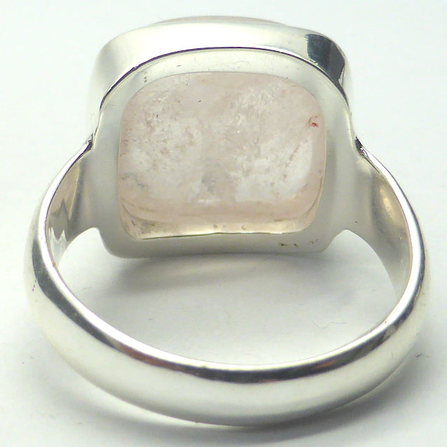 Morganite Ring Square Cabochon | Pink Beryl | Good Color &Translucency | 925 Sterling Silver | Besel Set | Comfy Curved Bezel | US Size 7.75 |AUS Size P | Divine Love | Libra Stone | Genuine Gems from Crystal Heart Melbourne Australia since 1986