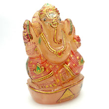 Load image into Gallery viewer, Ganesha statue | hand Carved Rose Quartz Gemstone with Gold Paint | Ganesh | Overcome Obstacles | Meditation &amp; Healing | Art and Creativity | Genuine Gems from Crystal Heart Melbourne Australia since 1986