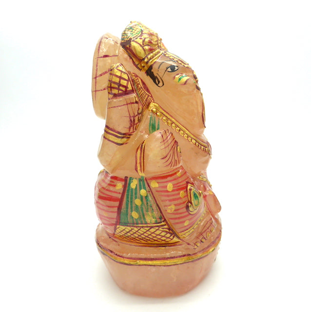 Ganesha statue | hand Carved Rose Quartz Gemstone with Gold Paint | Ganesh | Overcome Obstacles | Meditation & Healing | Art and Creativity | Genuine Gems from Crystal Heart Melbourne Australia since 1986