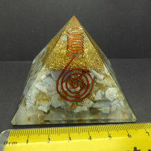 Load image into Gallery viewer, Orgonite Pyramid with genuine Blue Lace Agate Chips | Clear Crystal Point conduit in Copper Spiral | Accumulate Orgone Energy | Empower clear Communication and expression | Meditation | Crystal Heart Melbourne Australia since 1986