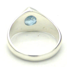 Load image into Gallery viewer, Aquamarine Ring | Signet Style | 925 Sterling Silver | Faceted Square set as Diamond | US Size 6 | AUS Size L1/2 | Beautiful Gem, just a few inclusions | Emotional uplifts calm and strength | Genuine Gemstones from Crystal Heart Melbourne Australia since 1986