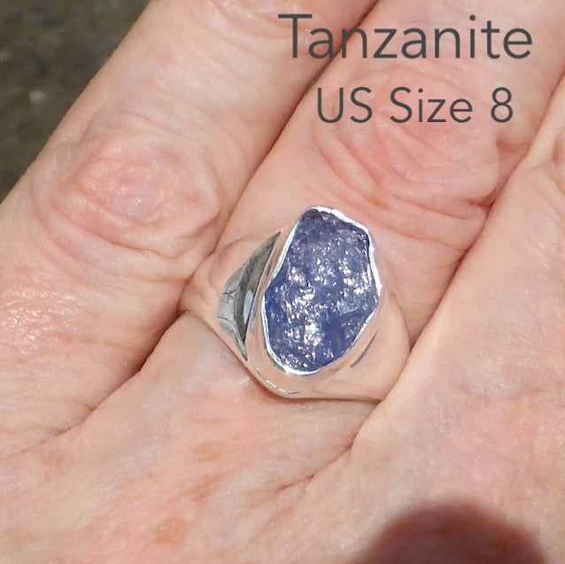 Tanzanite Ring Raw Nugget Signet Style 925 Silver r4 Crystal